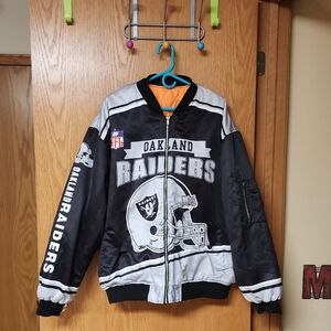 Oakland Raiders Black and Silver Bomber Jacket mens 3xl number 5201